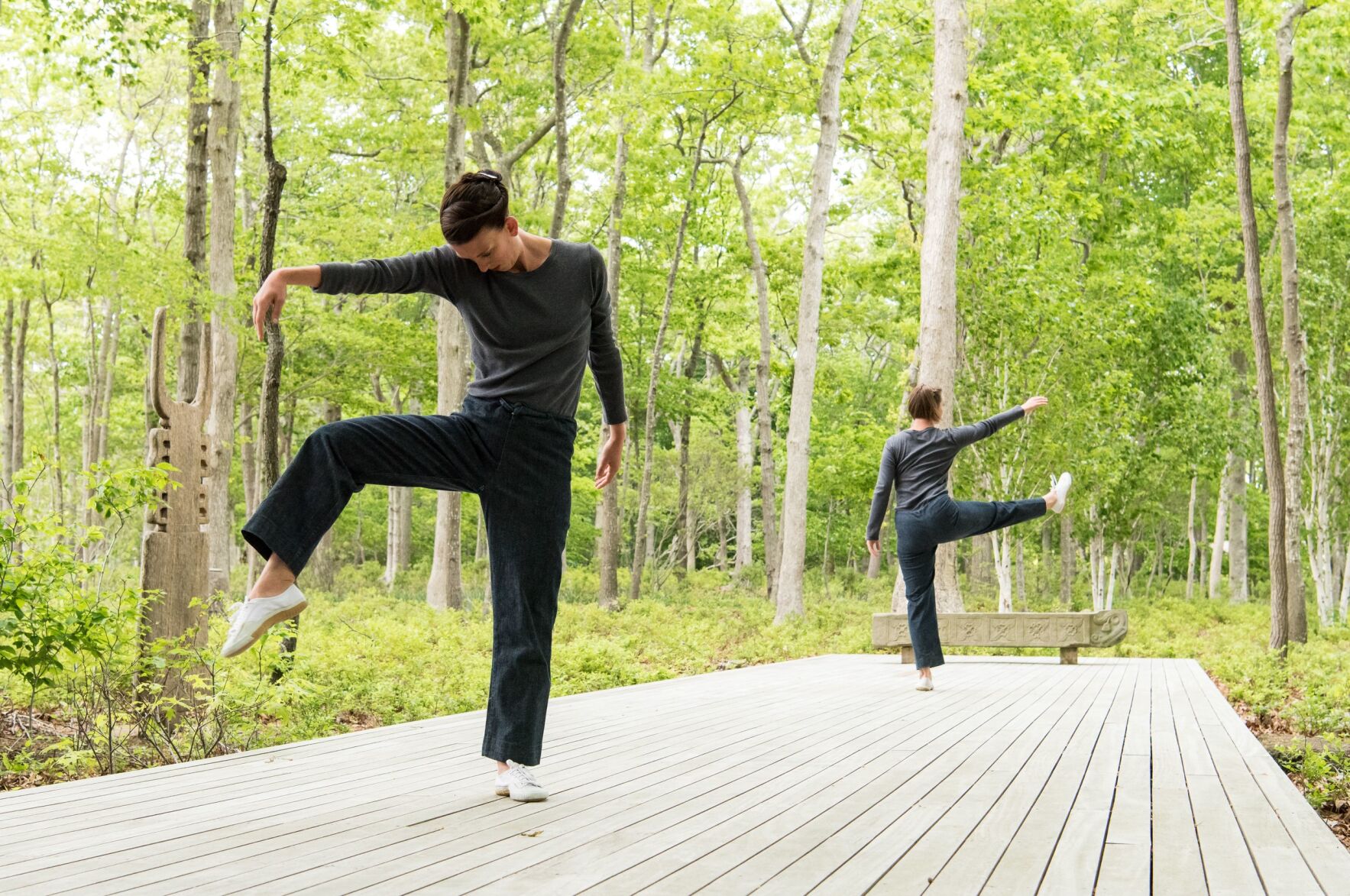 Trisha Brown dancers performing outdoors at the Clark in August in collaboration with Jacob's Pillow